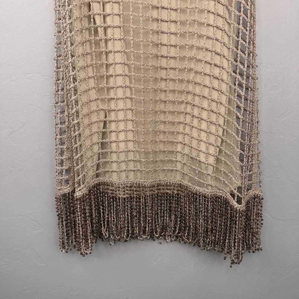 Zara Crochet Dress Womens Small Tan Limited Edition Beaded Fringe Mini 0881/406 - Picture 10 of 10